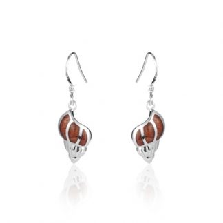 Koa Wood Conch Shell Hook Earrings