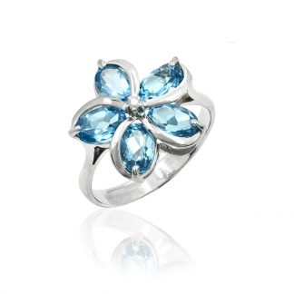 Blue Topaz Plumeria Diamond Ring