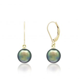 Tahitian Peacock Pearl Leverback Earrings 9mm