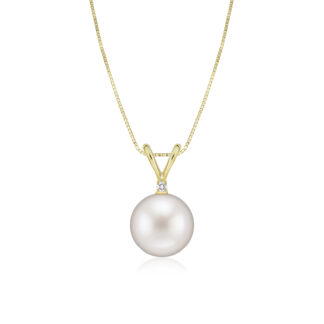 Freshwater White Pearl Rabbit Bail Diamond Pendant 10mm