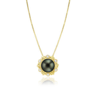 Tahitian Pearl Plumeria Pendant with Diamonds