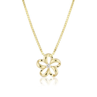 Gold Floating Plumeria Pendant w/ Diamond 13mm