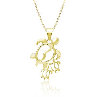 Mother and Two Baby Turtle Gold Pendant