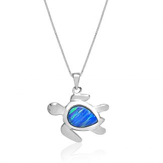 Turtle Sterling Silver Pendant with Blue Opal CZ