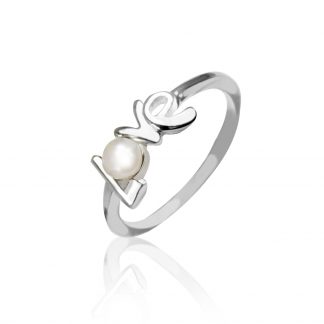 Sterling Silver Freshwater Pearl Love Ring
