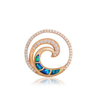 Deluxe Blue Opal Lustrous Diamond Wave Pendant 20mm