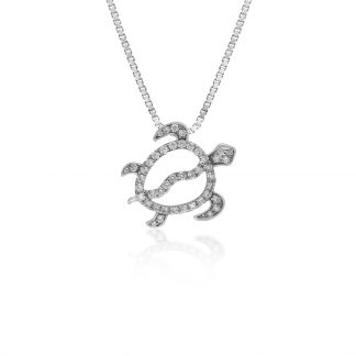 White Gold Diamond Turtle Pendant 15mm
