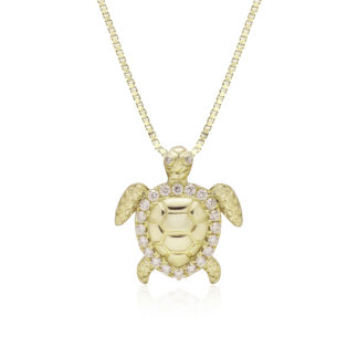 Large Gold Turtle Diamond Outline Pendant