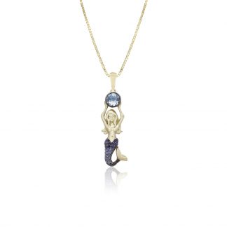 Gold Blue Sapphires Mermaid Pendant