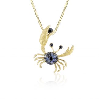 Gold Blue and Black Sapphire Crab Pendant