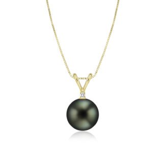 Tahitian Black Pearl Rabbit Bail Diamond Pendant 10mm