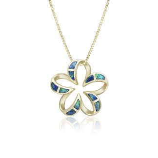 Plumeria Contour Blue Opal Pendant 18mm