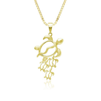 Mother and Three Baby Turtle Gold Pendant