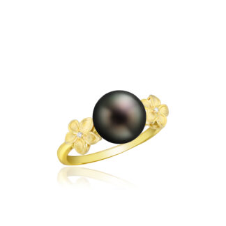 Tahitian Pearl Ring with Diamond Plumerias